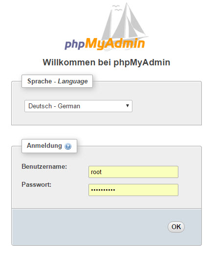 PHPMyAdmin Login-Screen
